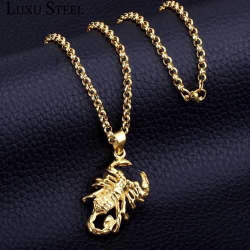 Pendentif En Forme De Scorpion Doré Pour Hommes, Chaîne Longue, Hip Hop, En Acier Inoxydable, Couleur Or, Bijoux