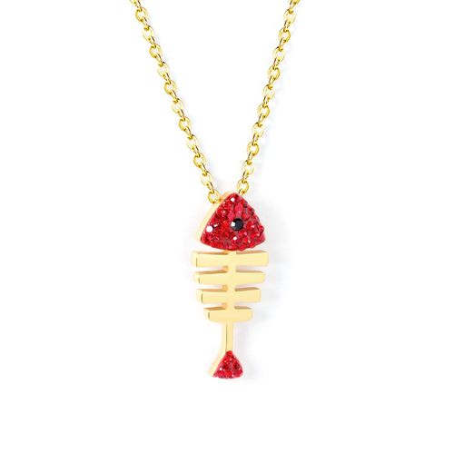 Collier À Pendentif En Forme D'os De Poisson Pour Femmes, Vintage, Couleur Or/Argent, Acier Inoxydable, Cz, Accessoires, Vente En Gros