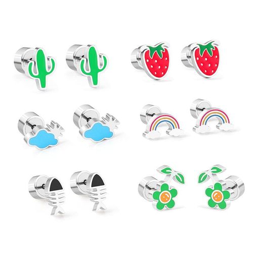 Coffret De Boucles D'oreilles Saferty En Acier 2020, Jolies Broches Pour Bébé Fille, Plante Fraise Arc-En-Ciel Nuage Fleur, Cadeau De Noël