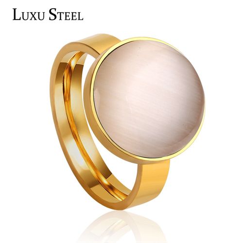 Bague De Luxe En Acier Inoxydable Pour Femme Et Homme, Bijoux En Opale Blanche, Couleur Or, Pour Fête De Fiançailles, Mariage