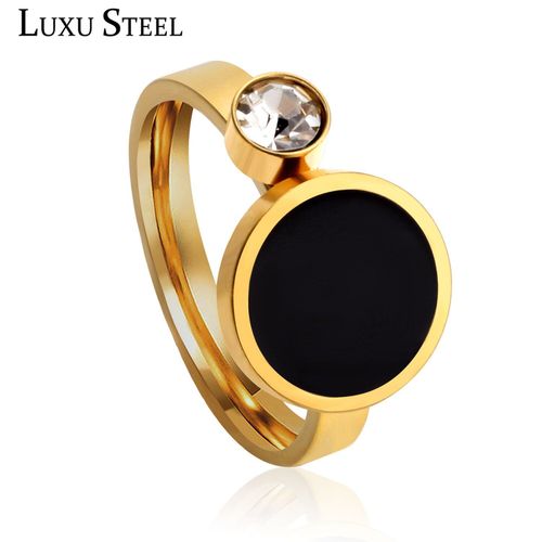 Bague Luxueuse En Acier Inoxydable Pour Femmes Et Hommes, Bague De Fiançailles, De Couleur Noire, Avec Breloque En Cristal, Taille Américaine 6 À 9