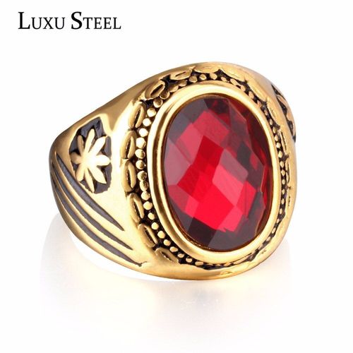 Bagues De Mariage De Luxe En Acier Inoxydable Pour Femme, Bagues De Couleur Or, Cristal Rouge, Tendance, Vente En Gros