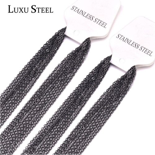 Colliers De Chaînes De Couleur Noire En Acier Inoxydable, Lot De 10 Pièces De Largeur 2mm/1mm, Collier À Fermoir Mousqueton Pour Femmes/Hommes