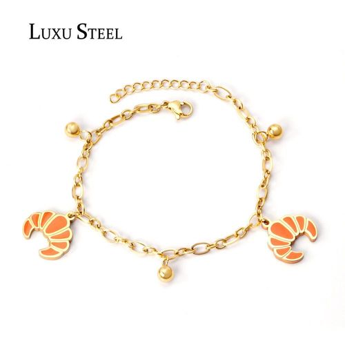 Bracelets De Luxe En Acier Perlé Pour Femmes, Nouveau Design, Accessoires, Couleur Or, Ne Se Décolore Pas, Orange, Chaîne À Maillons, 18cm + 3cm, Fête