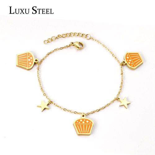 Collier De Luxe En Acier Inoxydable Pour Femme, Chaîne À Maillons, Couleur Or, Orange, Pendentif Gâteau, Accessoires Féminins, Vente En Gros