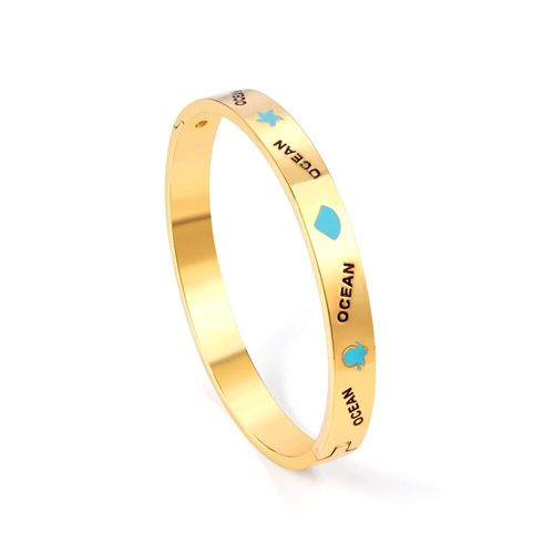 Bracelets De Luxe En Acier Inoxydable Pour Femmes, Style Bleu, Forme Ronde, Accessoires De Couleur Or
