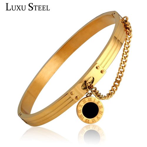 Bracelet De Luxe Avec Chiffres Romains Pour Femmes, Chaîne Ronde En Acier Inoxydable, Pendentif Noir, Meilleur Cadeau De Bijoux