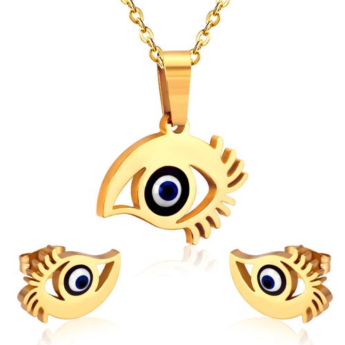 Ensemble De Luxe Collier Et Boucles D'oreilles De Mariage En Acier Inoxydable, Pendentif ¿Il Bleu, Collier Ras Du Cou Pour Femmes, Accessoires De Fête