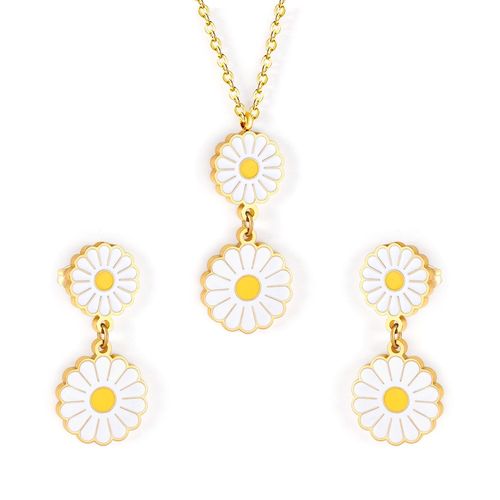 Ensemble De Bijoux De Mariée De Luxe En Acier, Pendentifs De Couleur Blanche Et Jaune, Collier, Boucle D&#39oreille, Bijoux Doux Pour Filles