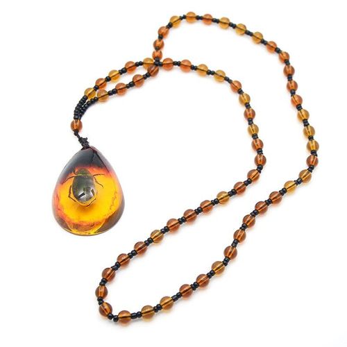 Collier Pendentif Brésilien Naturel Coccinelle Insecte Scorpion Doré Ambre, Bijoux Cadeaux Pour Femmes Et Hommes