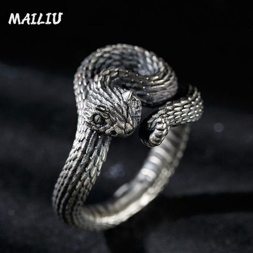 Anneau Serpent À Sonnette Vintage Plaqué Argent, Anneau De Moto Punk Dominateur, Bague Femmes Hommes Cool Hip Hop Bijoux