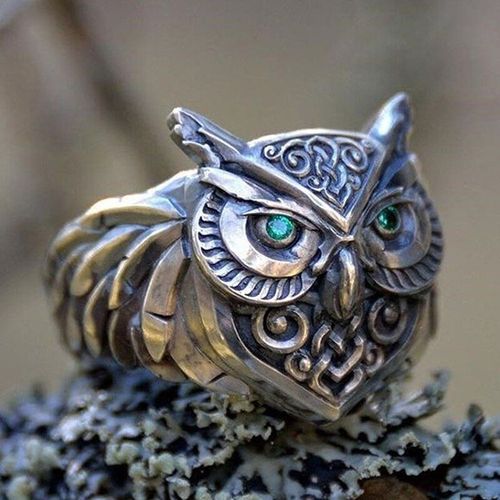 Bague Rétro Verte En Alliage De Laiton Pour Hommes Et Femmes, Anneau En Forme D'oeil De Hibou, Style Ethnique Classique, Bijoux À La Mode, Cadeaux