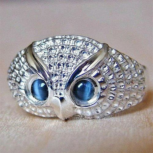 Bague De Hibou En Strass, Yeux Bleus, Style Simple, Fille, Femme, Populaire, Mode Hommes, Bijoux Cadeaux Réglables