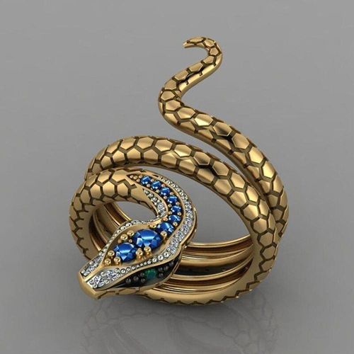 Bague Serpent Dorée Incrustée De Strass Bleus, Pour Hommes Et Femmes, Bijoux Nobles À La Mode, Cadeaux, Livraison Directe