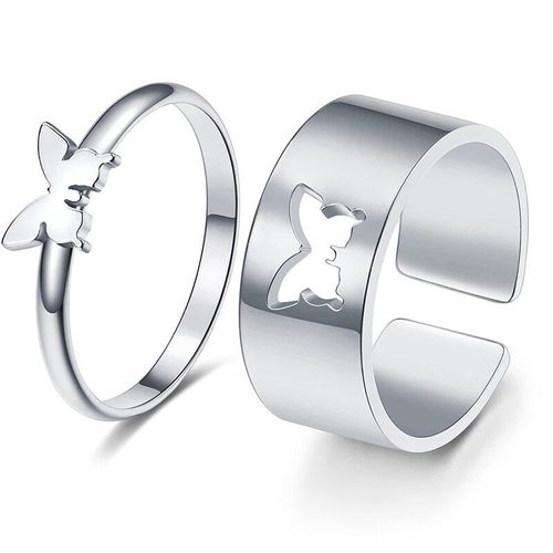 Ensemble De Bagues En Forme De Papillon Pour Filles, 2 Pièces, Style Doux, À La Mode, Couleur Or Et Argent, Bague Pour Enfants, Bijoux Mignons, Cadeau, Nouvelle Collection