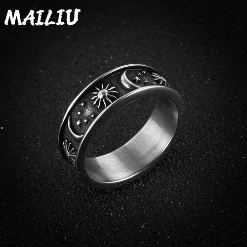 Bague Vintage Lune Étoile Pour Femmes, Anneau Simple En Acier Titane, Bijoux Cadeau De Fiançailles Et De Mariage