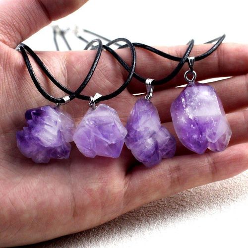 Collier À Breloques En Cristal Violet Naturel, Pendentif En Cristal De Quartz Violet, Bijoux Cadeaux Pour Femmes