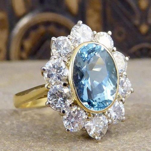 Bague À Breloques En Strass Bleu Et Blanc Pour Femme, Bijoux À La Mode Pour La Saint-Valentin, Cadeau Fleur, Accessoires De Banquet De Mariage