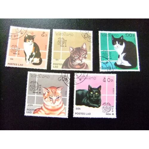 Laos 1989 Chats Domestiques Expo Philatelique India 89 Yvert 896 A / 896 F Fu