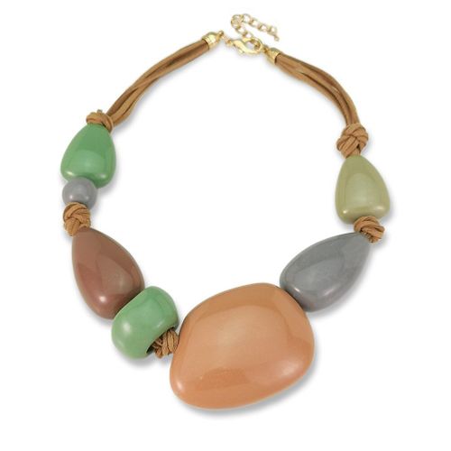 Grand Collier Ras Du Cou En Résine Multicolore Pour Femmes, Chaîne En Cuir Boho Et Pendentif En Pierre, Bijoux Tendance