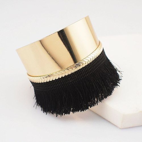 Manilai-Bracelet Manchette En Alliage Pour Femmes, Grand Bracelet En Métal Unique, Avec Pompon En Coton Noir, Accessoires De Bijouterie