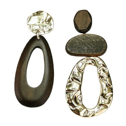 Boucles D'oreilles Vintage En Bois Brun Irrégulier, Grandes Formes Géométriques En Métal, Bijoux À La Mode, Cadeaux