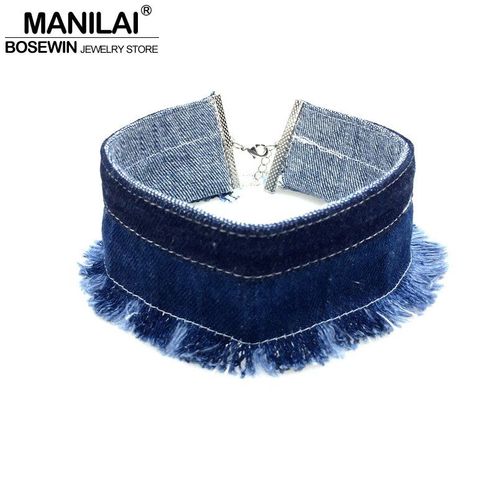 Collier En Denim Bleu Pour Femmes, Style Bohème Unique, Mode Rétro, Bijoux
