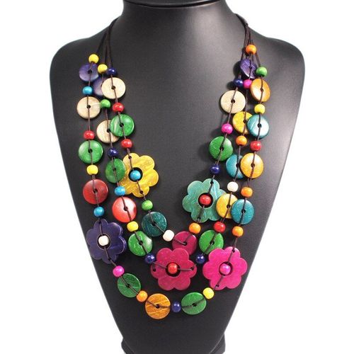 Collier Bohème Multicouche Pour Femmes, Pendentif Pompon En Bois, Ras Du Cou, Fleur, Bijoux De Fête