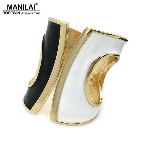 Manilai-Bracelets À Glaçure, Mélange Noir Et Blanc, Punk, Grand Manchette, Bijoux En Alliage De Couleur Or Pour Femmes