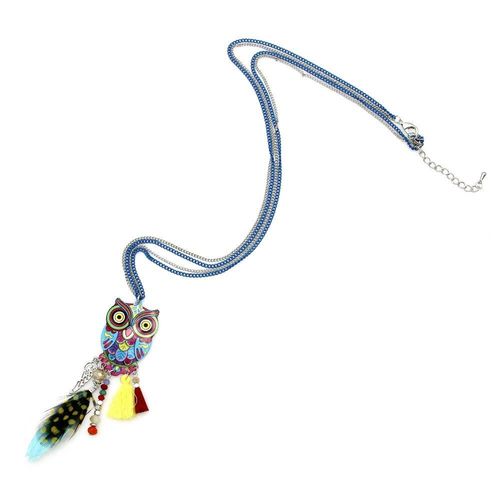 Longue Chaîne Multicolore Pour Femmes, Pendentif Hibou, Collier Avec Plume, Perle De Cristal, Pompon, Nouveaux Accessoires, Bijoux À Breloques