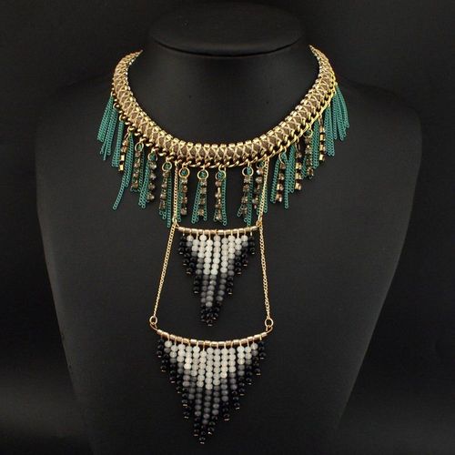 Collier À Breloques Pour Femmes, Ras Du Cou, Chaîne Tricotée Vintage, Double Couche, Perles En Résine, Long Gland, Accessoires Ce3343