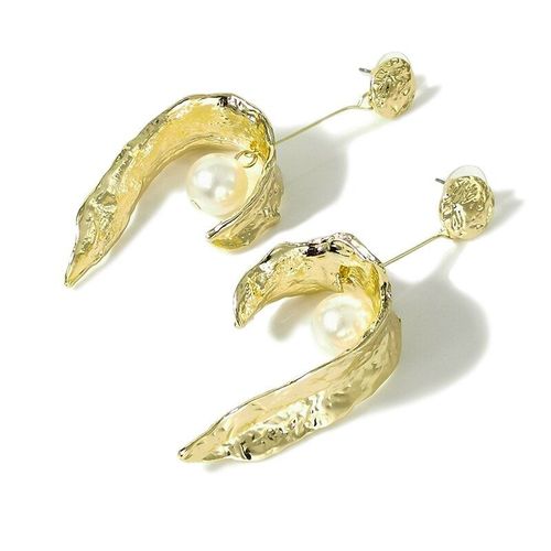 Boucles D'oreilles En Métal Pour Femmes, Imitation Perle, Pendentif, Couleur Or, Feuille, Goutte D'eau, Déclaration De Mode, Grande Pendante, Bijoux, 2021