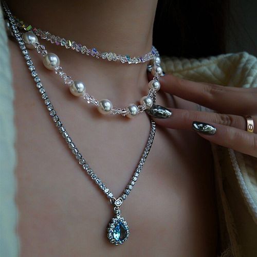 Collier Ras Du Cou En Perles De Zircon Pour Femmes, Élégant, Coréen, À La Mode, Bleu, Goutte D'eau, Cristal, Bijoux