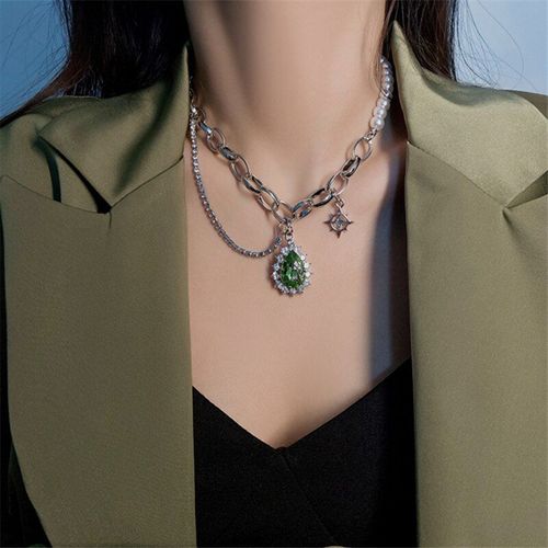 Collier Vintage En Cristal Rose Vert Pour Femmes, Bijoux Ras Du Cou Multicouches, À La Mode, Cadeaux Kolye, Nouvelle Collection 2021