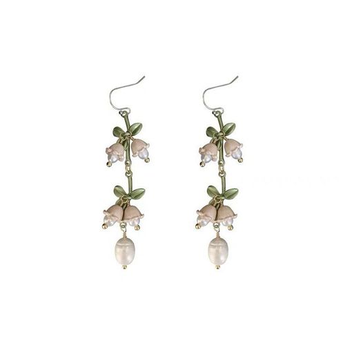 Boucles D'oreilles En Feuilles Vertes Fraîches Pour Femmes Et Filles, Élégantes, Longues Fleurs, Crochet En Perle, Cadeau De Bijoux