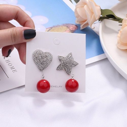 Boucle D'oreille En Strass Brillant, Asymétrique, C¿Ur Étoile, Pendentif Pour Femmes, Élégante, Perle, Nouvelle Mode