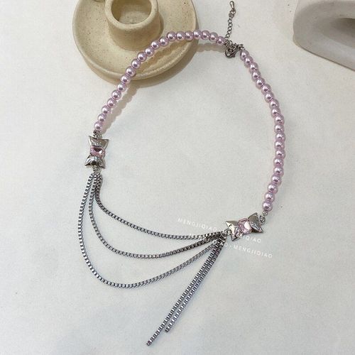 Collier De Perles Roses Pour Femmes, Design À La Mode, Élégant, Pendentif En Métal, Ras Du Cou, Bijoux De Fête, Cadeaux