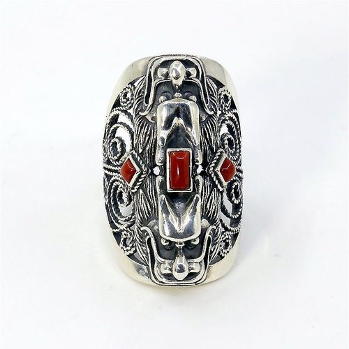 Bague Géométrique Pour Hommes, Nouveau Design, Argent Incrusté, Tourmaline Rouge Du Sud, Carré, Selle, Rétro, Tête De Dragon, Bijoux Dominants