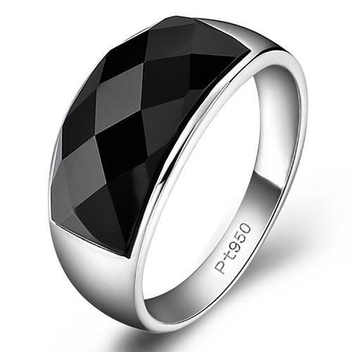 Bague Géométrique En Argent Avec Diamant Incrusté De Pierres Précieuses Noires Pour Hommes, Anneau Réglable D'ouverture Exagérée, Nouvelle Collection