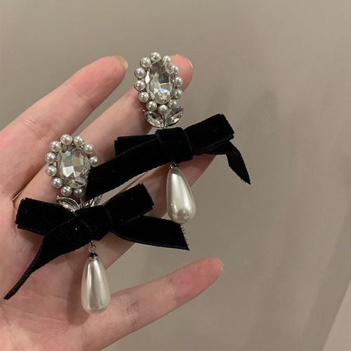 Boucles D'oreilles Vintage En Velours Noir Pour Femmes, Bijoux En Cristal Ovale, À La Mode