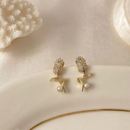 Mengjiqiao-Boucles D'oreilles En Zircon Rose Délicates, En Métal, Pour Femmes, Étudiantes, Style Coréen, Adorable, Bijoux, 2020