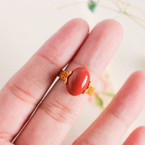 Bague Dorée De Styliste Pour Femme, Classique, Simple, Ovale, Nouilles, Cornaline Du Sud, Ouverture Réglable, Bijoux Exquis En Argent