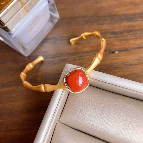Bracelet Ouvert En Bambou Tourmaline Rouge Du Sud Pour Femme, Artisanat Ancien, Argent Incrusté, Breloque Chinoise, Bijoux Féminins, Nouvelle Collection
