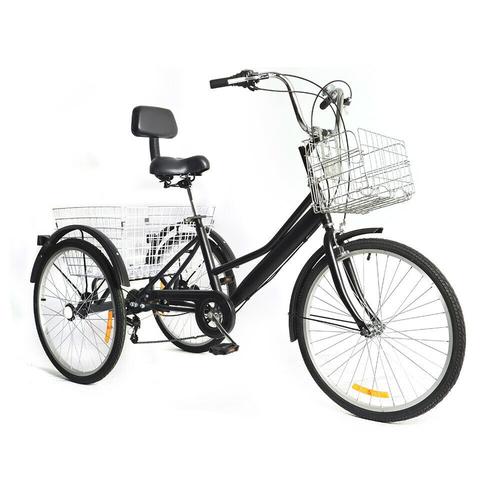 Tricycle pour Adultes Tricycle de Vélo de 26 Pouces à 7 Vitesses à 3 Roues avec Panier Noir