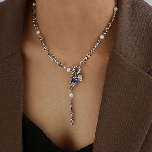 Collier Ras Du Cou En Métal Argenté Pour Femmes Et Filles, Élégant, Pendentif Fleur Bleue, Bijoux De Fête