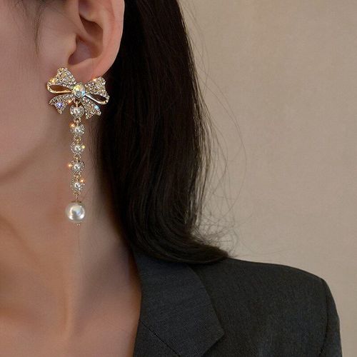 Boucles D'oreilles En Strass Pour Femmes Et Filles, Élégantes, Coréennes, À La Mode, Longues Perles, Pendantes, Bijoux De Fête, Cadeaux