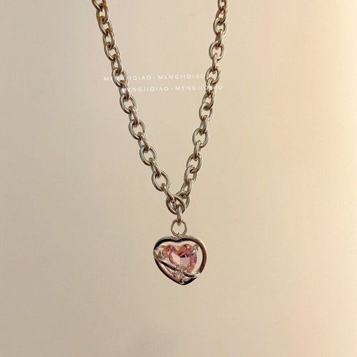 Collier Avec Pendentif En Forme De C¿Ur Pour Femme, Couleur Argent, Rose, Violet, Bijoux De Fête, 2021