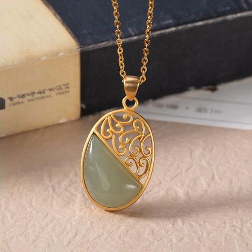 Collier Avec Pendentif En Saphir Hetian Naturel Incrusté, Breloque Creuse De Style Palais Rétro National Chinois, Bijoux Pour Femmes