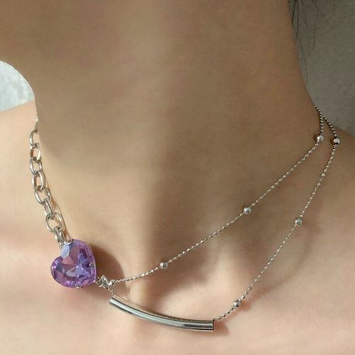 Collier Ras Du Cou En Cristal Pour Femmes Et Filles, Chaîne En Métal Couleur Argent, Bijoux De Fête, Tendance, Violet, 2021