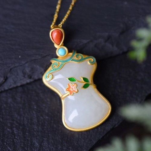 Collier Avec Pendentif En Argent Incrusté De Jade Naturel Hetian, Cheongsam Blanc, Avec Bijoux Artisanaux Chinois Uniques En Or Ancien De Marque Pour Femmes